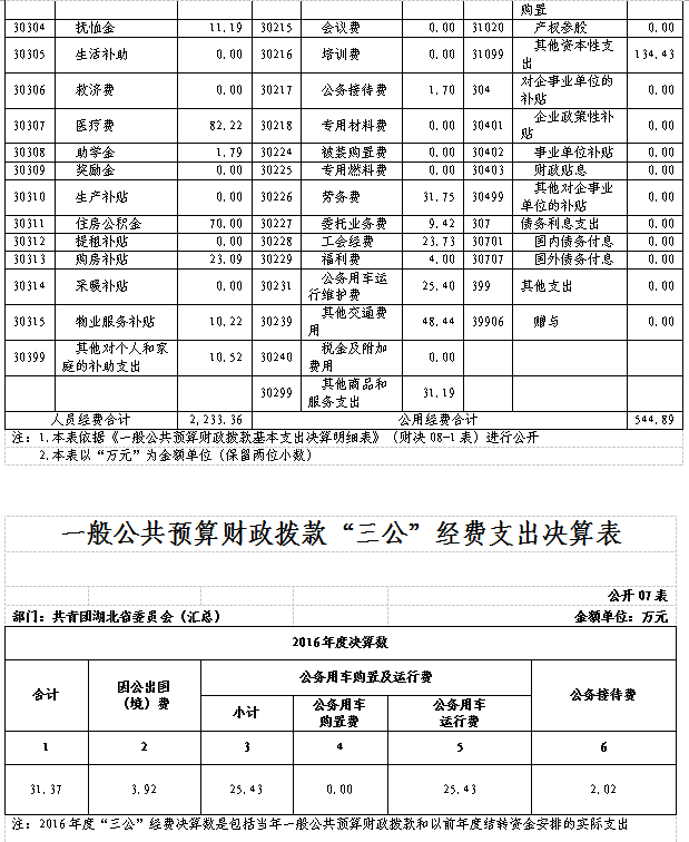 2016年度共青团湖北省委部门决算